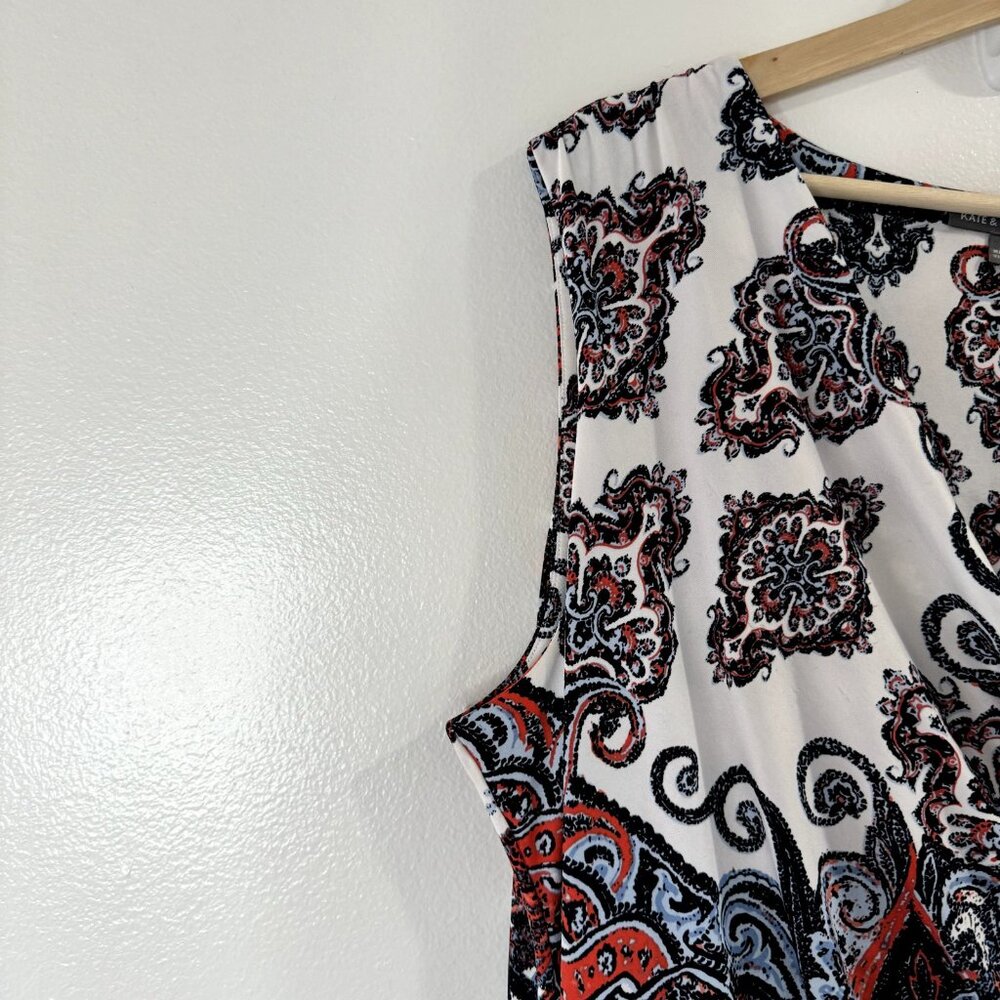 Kate & Mallory White Paisley-Print Midi Dress with Red, Blue and Black Accents - Picture 7 of 13